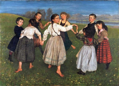 Kinder tanzen in einem Ring