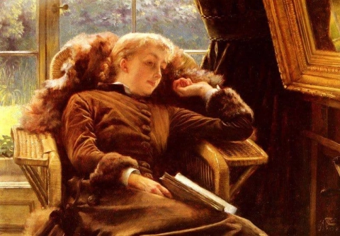Kathleen Newton in einem Sessel 1878
