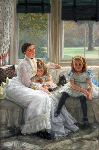 Portrett av fru Catherine Smith Gill og to av hennes barn 1877