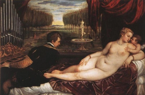 Venus mit Amor und einem Organisten