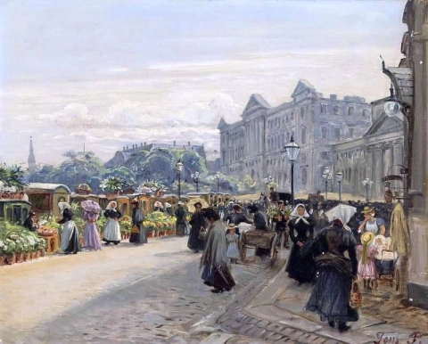 Вид с цветочного рынка на Амагерторве на второй Кристиансборг