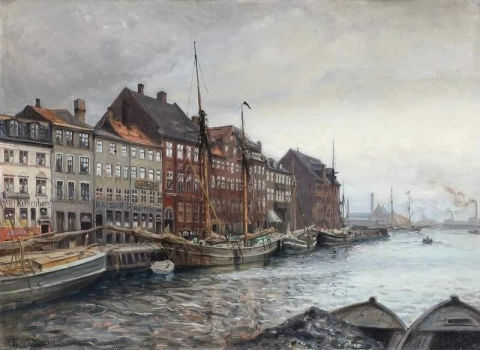 Вид с Нюхавна в Копенгагене, пасмурная погода, 1912 год.