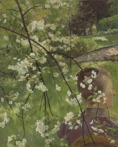 Young Woman With A Branch Of Flowers 1890
