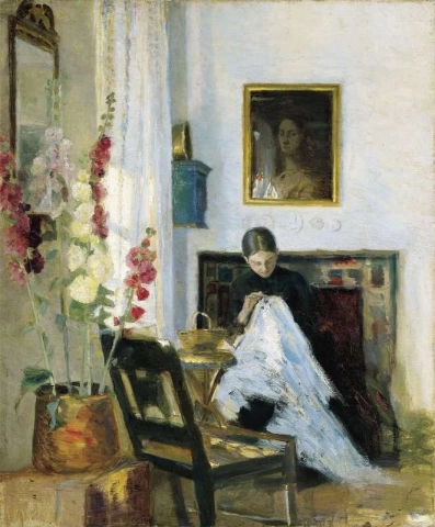 Interior With Sewing Girl