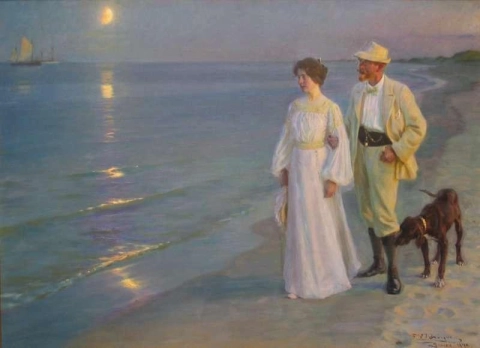 スカーゲンのビーチでの夏の夜。画家とその妻