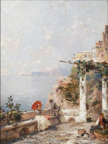 Un artista dibujando en una terraza en Amalfi