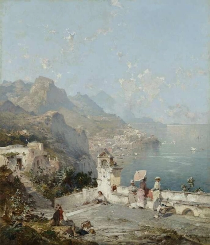 The Gulf Of Sorrento Figures On A Veranda Ca. 1888