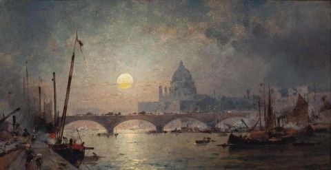 The Thames Under The Moon Before London Bridge And St. Paul S