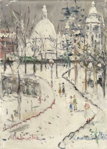 Piazza Saint-Pierre e il Sacro Cuore sotto la neve Montmertre, 1948 circa