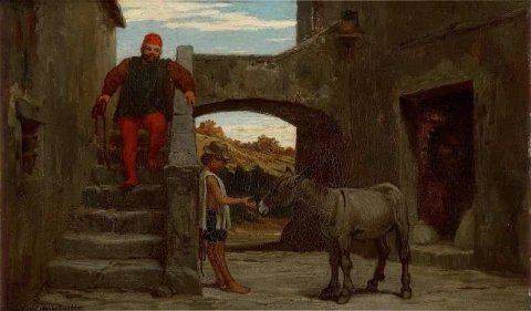 La fábula del molinero, su hijo y el burro No. 1 Ca. 1869