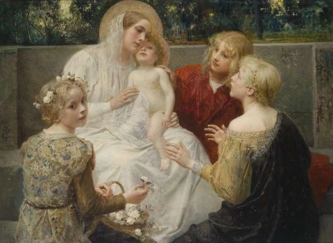 Madonna Jeesuksen kanssa lasten ympäröimänä
