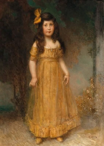 黄色いドレスを着たアニー・シュワルツさんの肖像