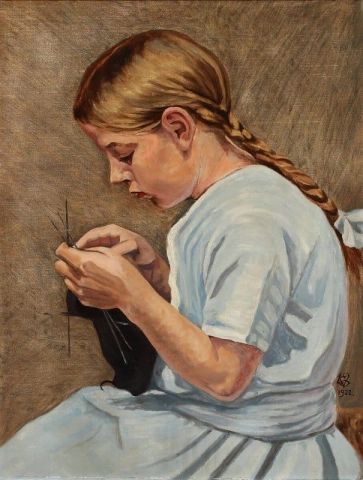 Una ragazza che lavora a maglia 1922
