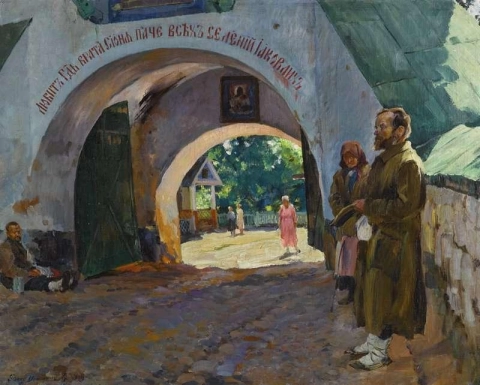 Tiggare vid klosterportarna 1929