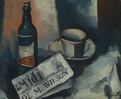 Still Life With Newspaper and Bottle