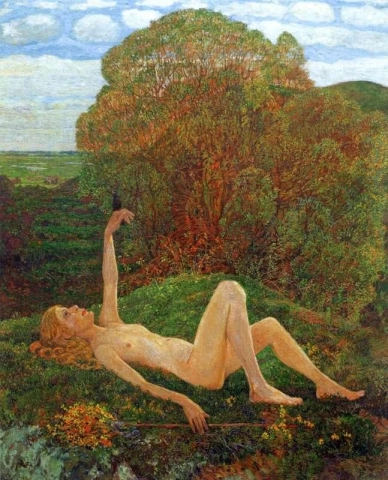 Retrato desnudo de Martha Vogeler con mirlo