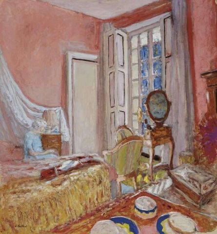 赫塞尔夫人在 Les Clayes 的粉红房间里，1930-35