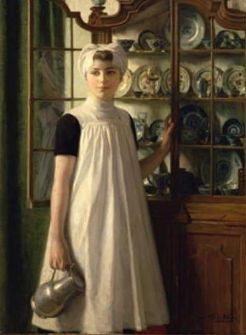 Burgerweesmeisje Bij Porseleinkast ca 1870