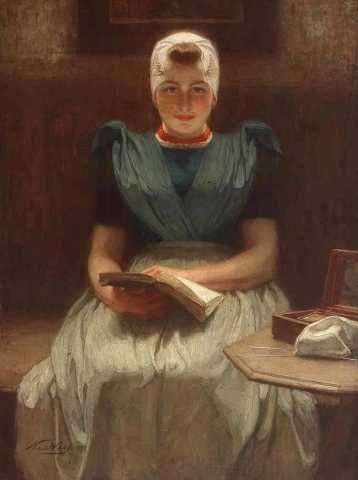 민속 의상을 입고 독서하는 소녀