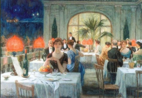 Evening In Het Hotel Meranerhof Ca. 1920