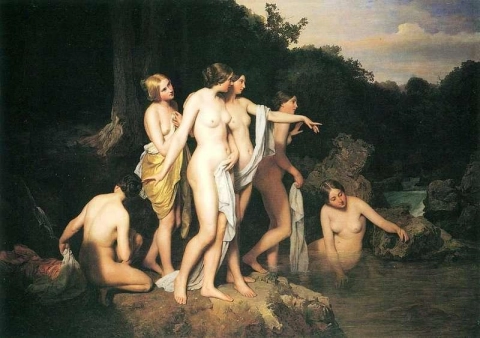 Mujeres bañándose en el arroyo