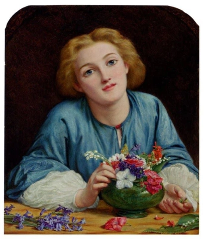 A Young Girl Arranging A Bouquet