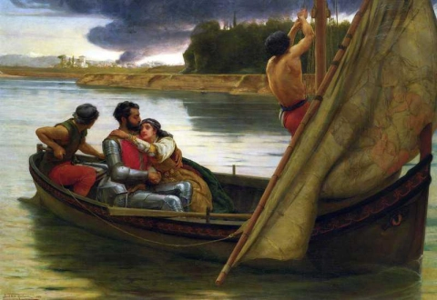 De reis van koning Arthur en Morgan Le Fay naar het eiland Avalon, 1888
