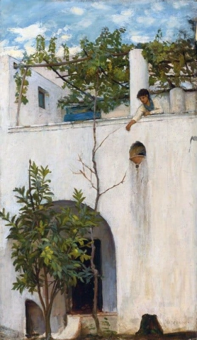Dame auf einem Balkon, Capri, ca. 1889
