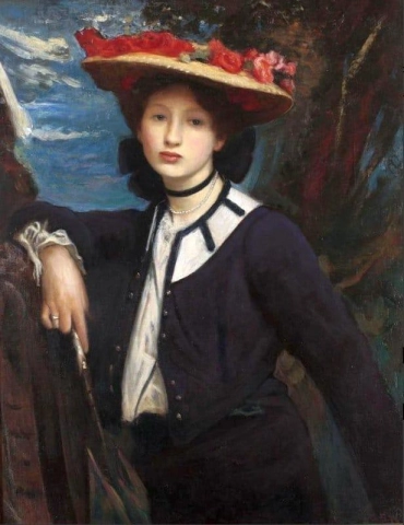 retrato de una dama sosteniendo una sombrilla