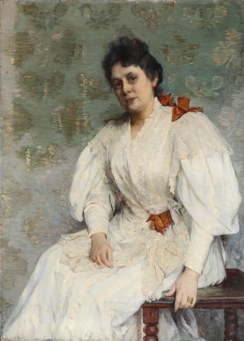 白いドレスを着た女性の肖像画
