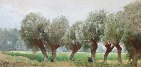 Paisagem francesa com salgueiros ao longo de uma estrada, 1880