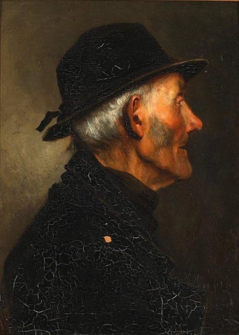 Portrait Of An Old Man Dressed In Black And Wearing A Hat