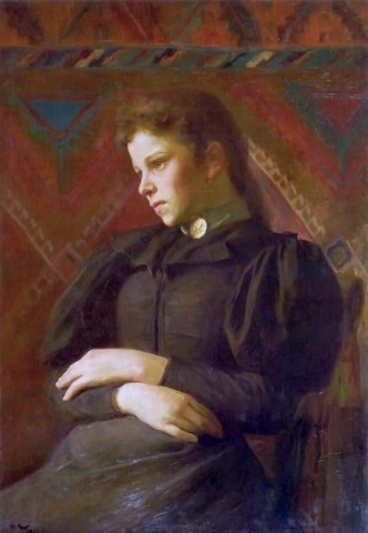 Porträtt Av En Flicka I En Mörkblå Klänning