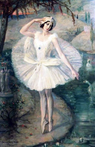 作者：斯特文德·兹万。 1938 年《天鹅湖》中芭蕾舞女演员安娜·帕夫洛娃的遗像