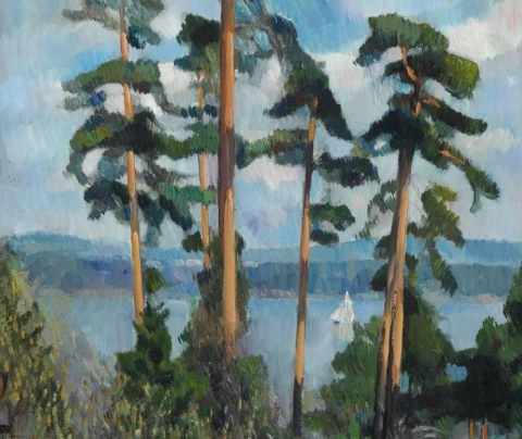 Landschap Van Lysaker Met Hoge Bomen Bij De Fjord-Noorwegen