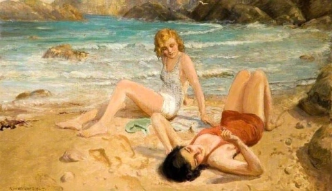 Kaksi tyttöä rannalla