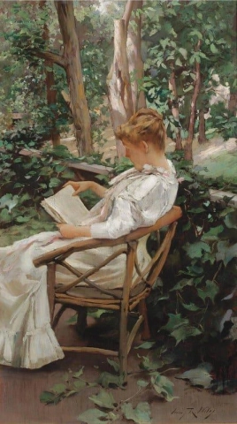 庭で読書