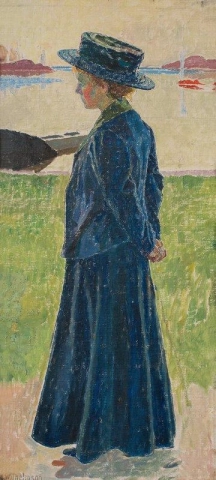 Ragazza con un cappello blu 1911