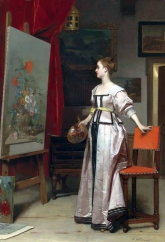 De jonge kunstenaar in haar atelier