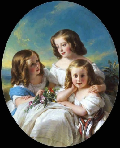 Drei junge Damen aus der Familie Chateaubourg 1850