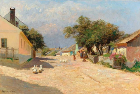 Una strada del villaggio sotto il sole di mezzogiorno estivo