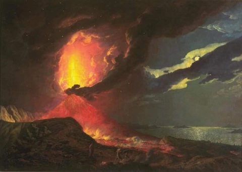 Vesuvius i utbrott med utsikt över öarna i Neapelbukten ca 1776-80