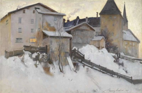 Kitzbuhl en la nieve Austria 1909