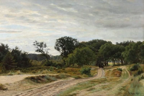 A Carriage Driving Through A Landscape 1894