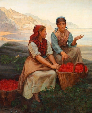 Fruitverkopers aan de kust van Amalfi