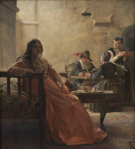 ليونورا كريستينا في السجن أو القصر مع النساء في غرفة ابنة الملك المسجونة حديثًا في بلاتارن