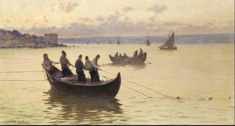 黄昏时分博斯普鲁斯海峡的渔民