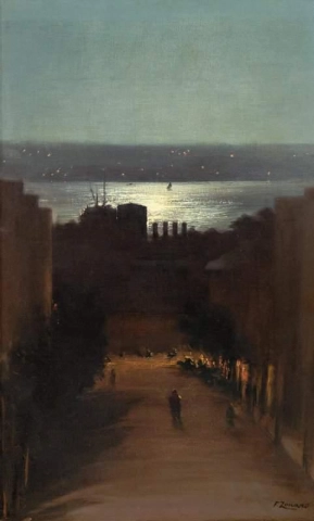 Veduta di Besiktas dalla casa dell'artista di notte