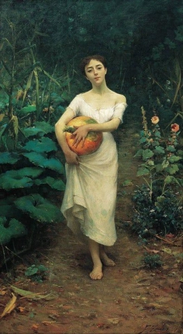 Young Girl Carrying A Pumpkin 1889