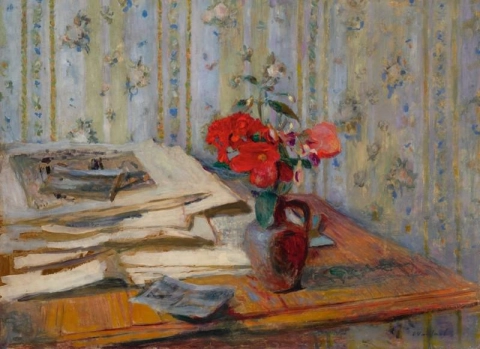 Pote de flores e papéis, 1904